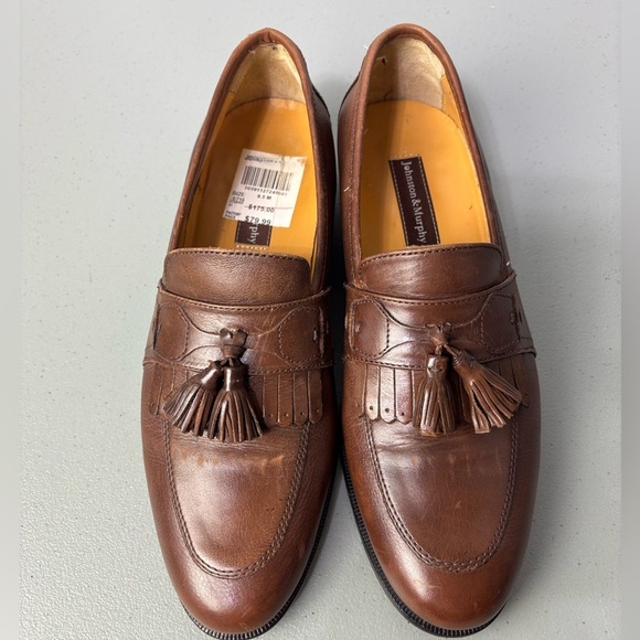 Johnston & Murphy Men's Cognac Brown Leather Tassel Loafers Dress Shoes Size 8.5 - Picture 1 of 12